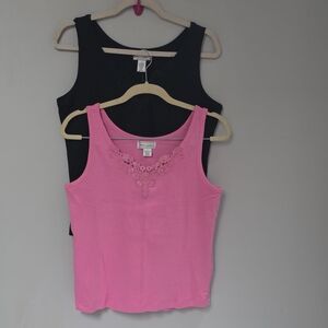 Anne Lewin Black and Pink Lace Tank Tops